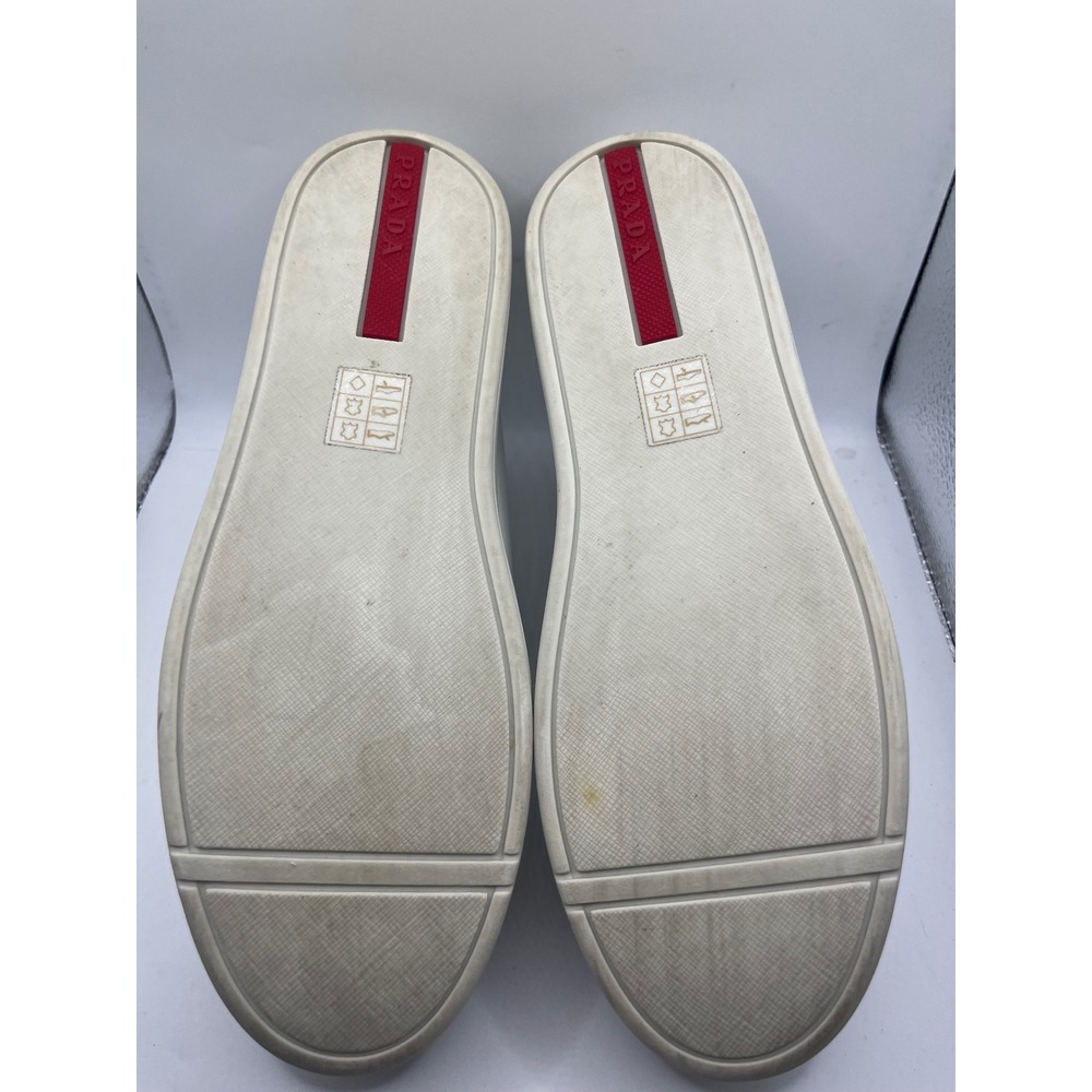 Prada White Leather Silver Detail Slip On Sneakers Women's Size 37.5‎ - Picture 3 of 8